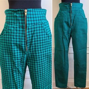 Green and Black Houndstooth High Waist Pants Sustainable Fashion With Zero Waste